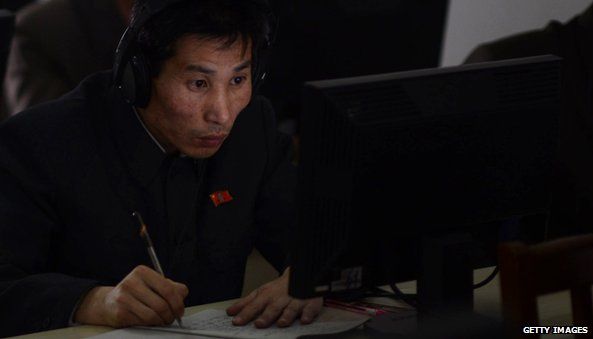 A man uses a computer in Pyongyang, North Korea