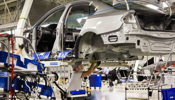 Man under car building