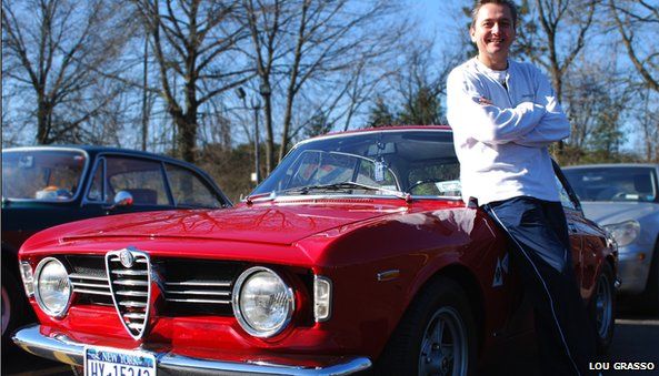 Dino Pappous in front of Alfa Romeo car