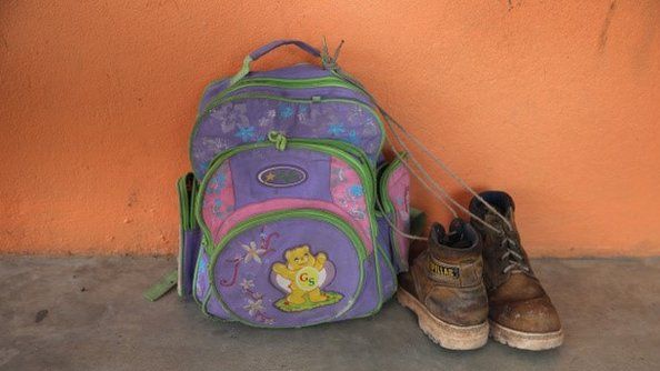 A backpack and boots wait to continue their journey on a Honduran migrant at a shelter for undocumented immigrants on September 15, 2014 in Tenosique, Mexico.