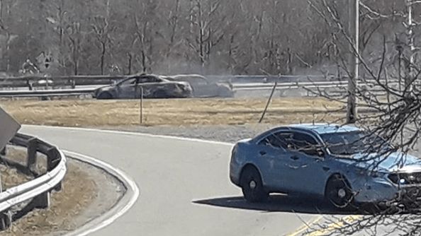 Images on social media showed burnt cars on a highway where the suspect was chased