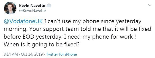 A tweet from angry Vodafone customer Kevin Navette