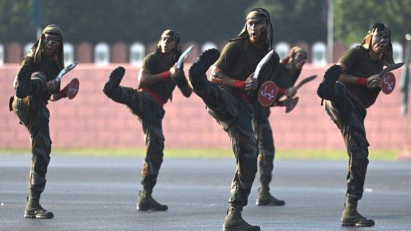 Gurkha soldiers perform during a combined display ahead of a graduation ceremony at the Officers Training Academy, in Chennai October 28, 2022. (