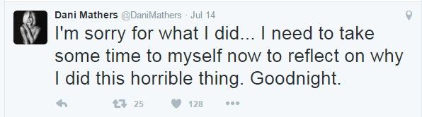 Tweet from Dani Mathers over the "body-shaming" scandal in July 2016