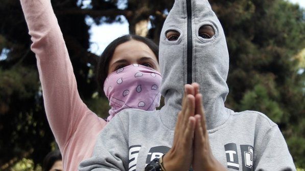 Students protest in Tbilisi on 26 September after footage showing the torture and rape of inmates in the capital's main prison