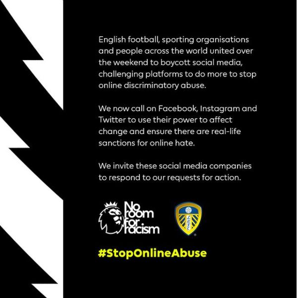 Leeds United's statement on ending social media boycott, calling on Facebook, Instagram and Twitter to "use their power to affect change"