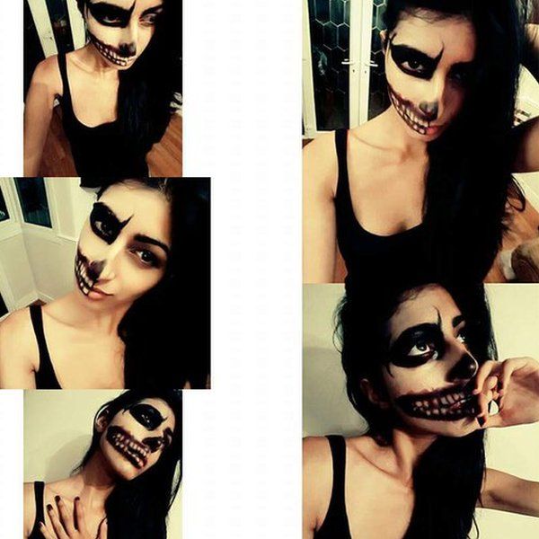 Amandeep Dhami painted her face for Halloween.