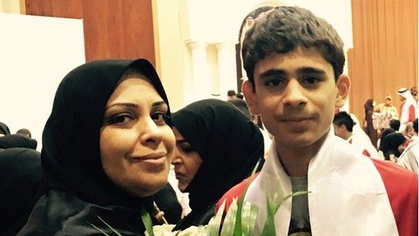 File photo of Hajar Mansoor Hassan and her son Sayed Nizar Alwadaei
