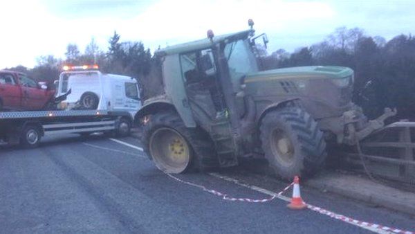 tractor crash on A5 Chirk bypass