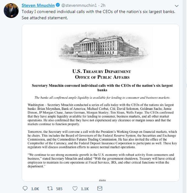 Tweet by Steven Mnuchin, 77th US Secretary of the Treasury. Website his http://go.usa.gov/x9uXb