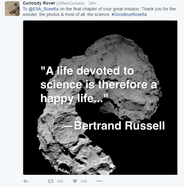 Tweet from the Mars Curiosity Rover