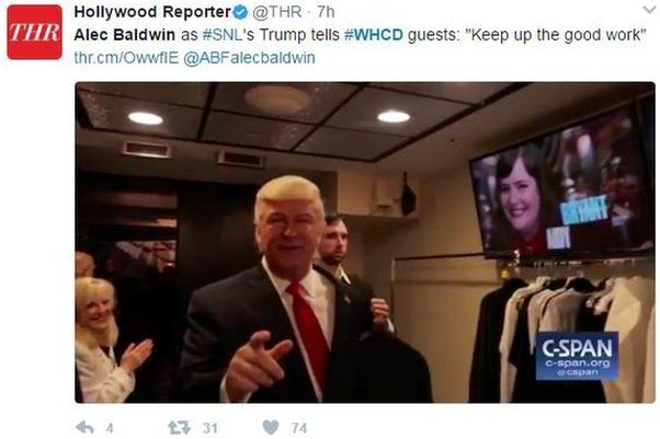 Alec Baldwin as SNL's Trump told journalists "Keep up the good work!"