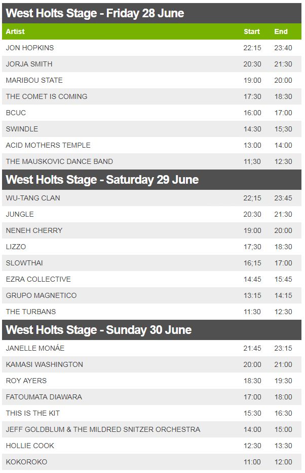 West Holts stage line-up