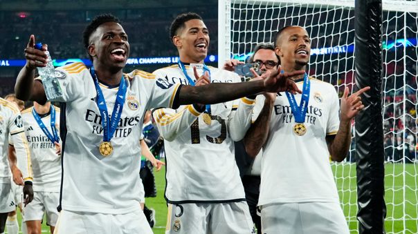 Vinicius Junior, Jude Bellingham and Eder Militao observe aft winning nan Champions League past season