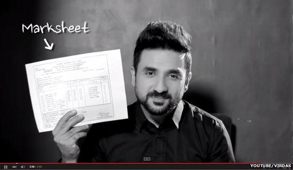 Screenshot from Indian comedian Vir Das' "On Your Marks" YouTube video