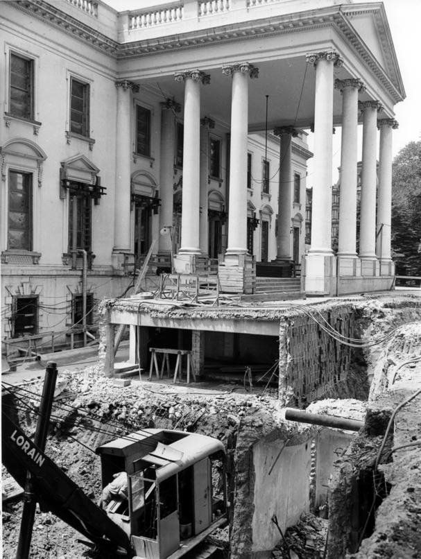 View at northeast corner of the White House during renovation. 1950