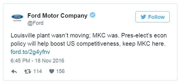 Tweet: Ford motor company