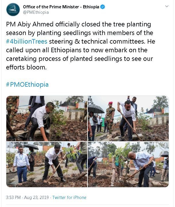 Ethiopia's prime minister tweet about tree planting