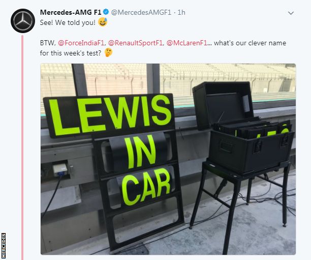 Mercedes shared Twitter messages with rival teams as testing took place on Tuesday
