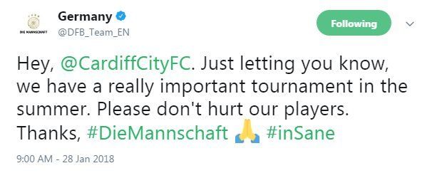 The German national team tweeted about the welfare of some of their players in Manchester City's line-up