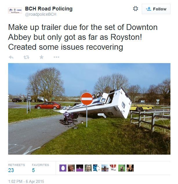 'Downton Abbey set' makeup trailer crashes near Royston BBC News