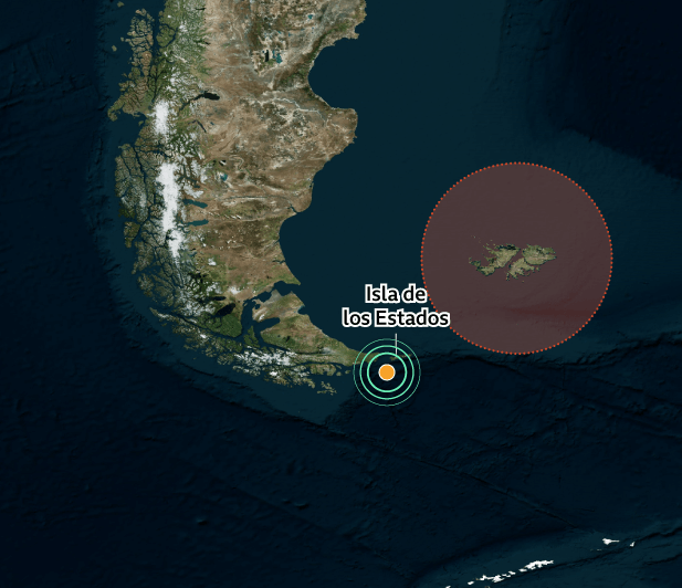 Mapa mostrando el submarino Conqueror interceptando el Belgrano