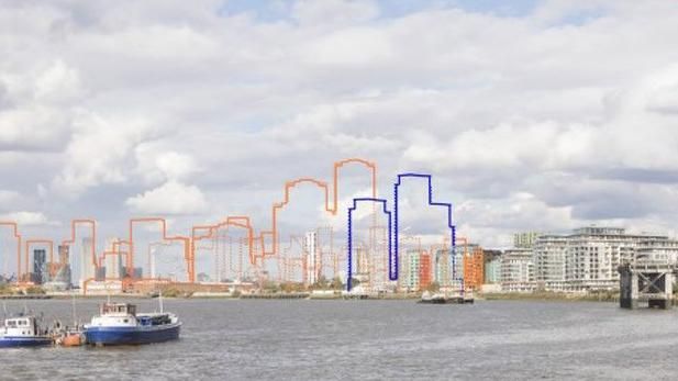 Outlines of future buildings on the Greenwich skyline