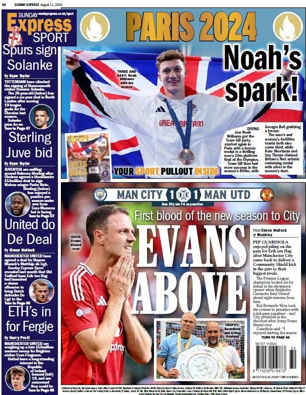 The back page of the Sunday Express