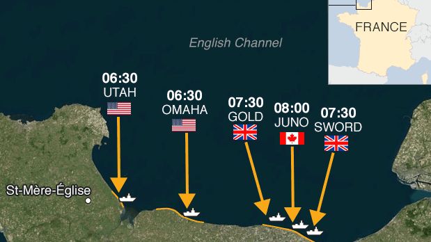 Map showing D-Day landing beaches