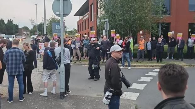 Anti-racism protesters outside the Holiday Inn in Chatham