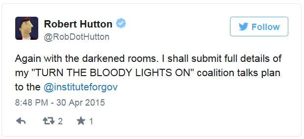 Tweet by Robert Hutton - 30 April 2015