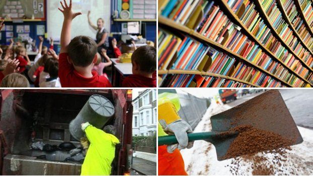 Council services: Refuse collection, library, classroom and gritting