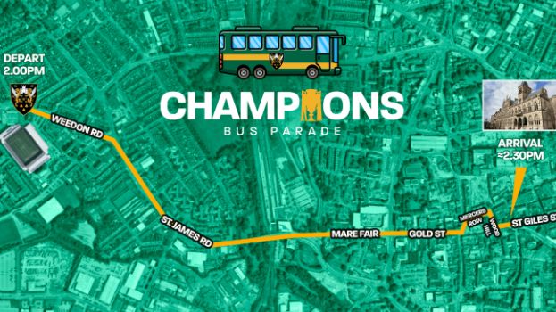 A map detailing the route of the Northampton Saints parade