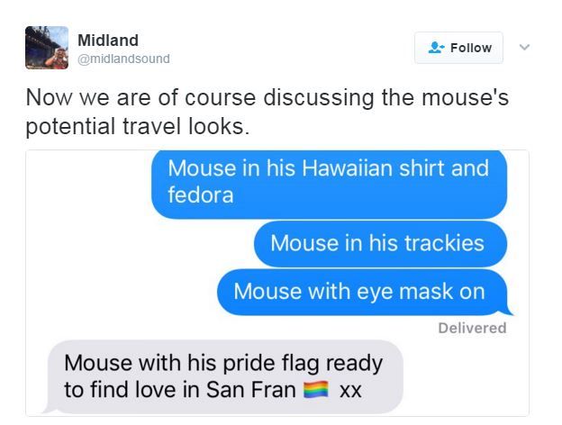 Twitter post about a mouse on the plane