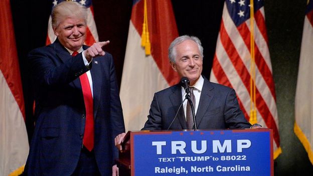 Presumptive Republican presidential nominee Donald Trump stands next to Sen. Bob Corker (R-TN) during a campaign event at the Duke Energy Center for the Performing Arts on July 5, 2016 in Raleigh, North Carolina.