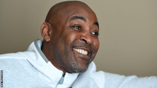 Darren Campbell, pictured in 2018, at home recovering after suffering a bleed on the brain. It left him "relieved to be alive"
