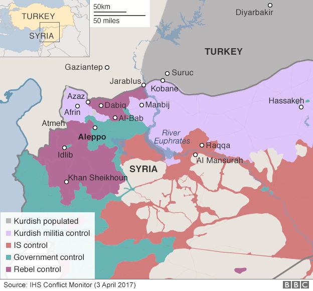 Map showing control of northern Syria (3 April 2017)
