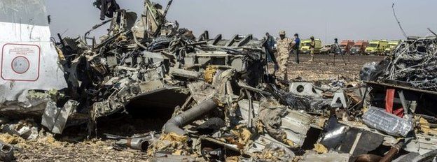 Debris of the A321 Russian airliner in Egypt's Sinai Peninsula