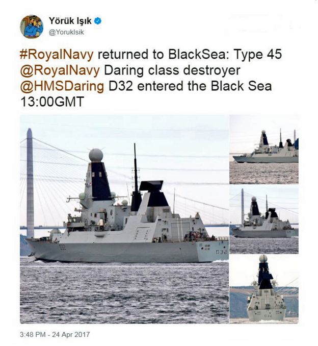 Tuit de la cuenta de @YorukIsik sobre el HMS Daring