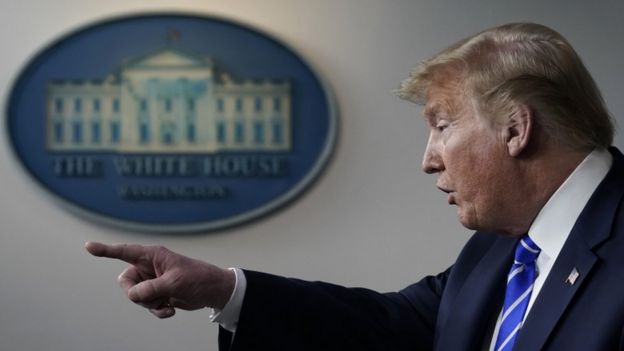 Presiden AS, Donald Trump, dalam sebuah taklimat di Gedung Putih, 23 April 2020