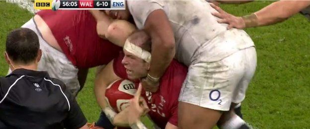 Alun Wyn Jones is quick to point out Sinckler's arm snaked around his neck in contact.