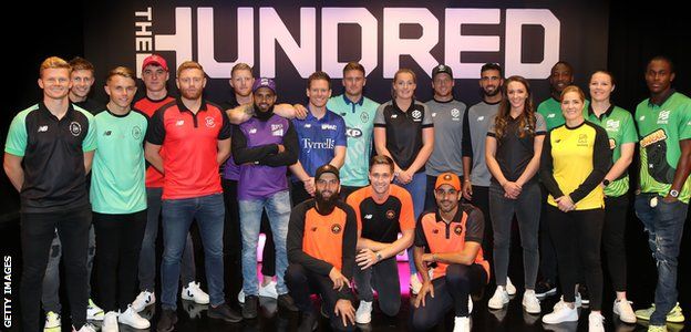 Dozens of cricketers line up for a photo at The Hundred Draft