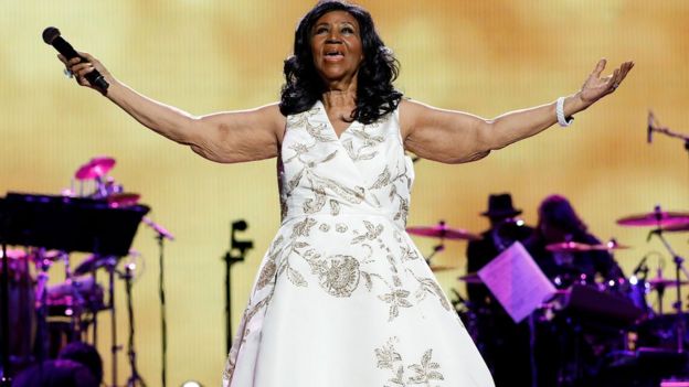 Aretha Franklin singing during the Festival of the Tribeca Film Festival Opening Gala premiere in 2017