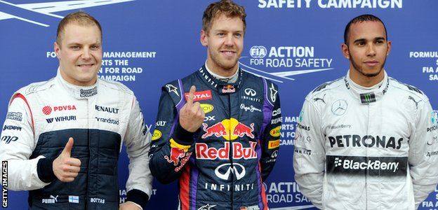 Valtteri Bottas, Sebastian Vettel and Lewis Hamilton, 2013