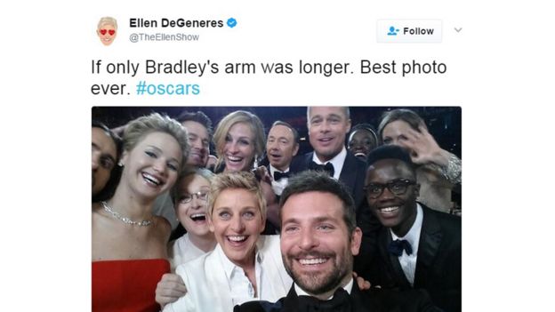 Selfie de los Oscar 2014 publicado en Twitter por Ellen DeGeneres