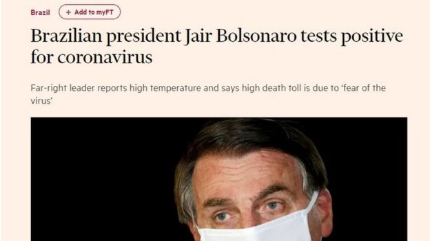 Reportagem do jornal Financial Times sobre diagnóstico positivo de Jair Bolsonaro