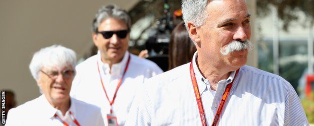 Chase Carey (right) took control of Formula 1 from Bernie Ecclestone (left)