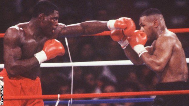 Bruno twice lost to Tyson, here in 1989 and later in the last fight of his career in 1996