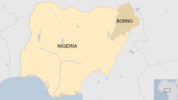 Map of Nigeria showing Borno state