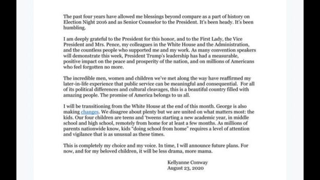 Reprodução de texto, digitalizado, da carta de demissão de Conway